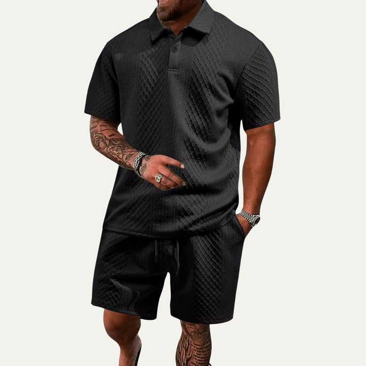 Men's Jacquard Polo And Shorts Set Summer Co Ord