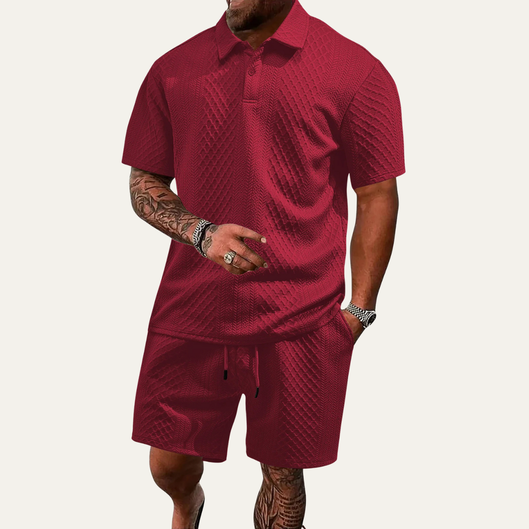 Men's Jacquard Polo And Shorts Set Summer Co Ord
