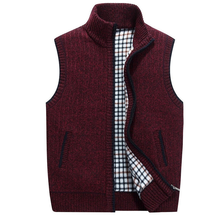 Men's Knitted Gilet With Stand Collar