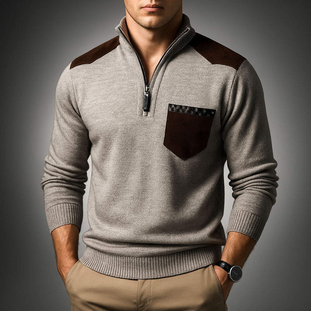 Men's ribbed knit relaxed cardigan shown from the front