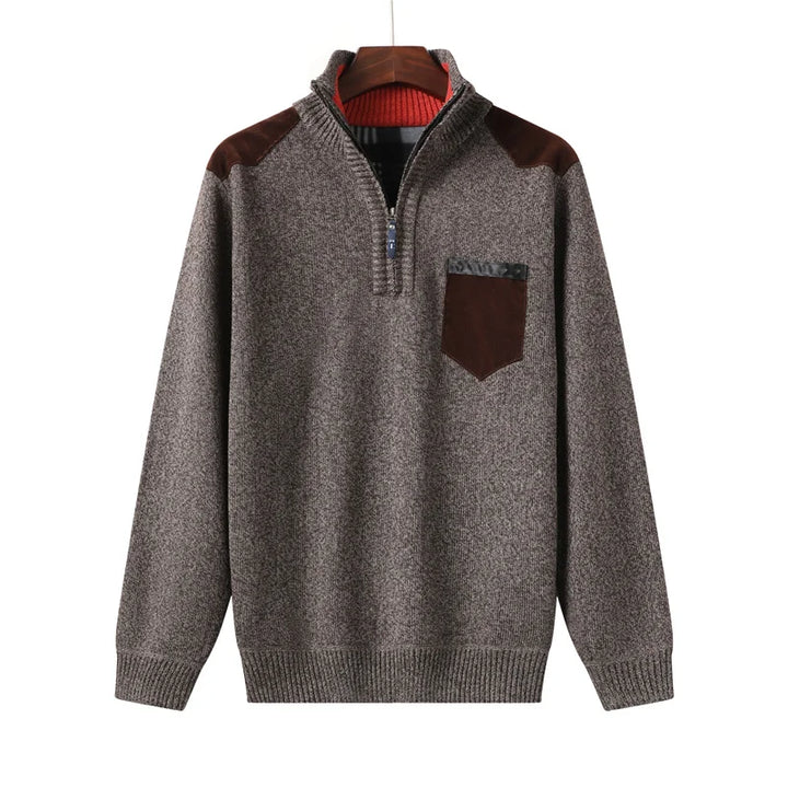 Men's relaxed cardigan shown with its comfortable sleeve shape