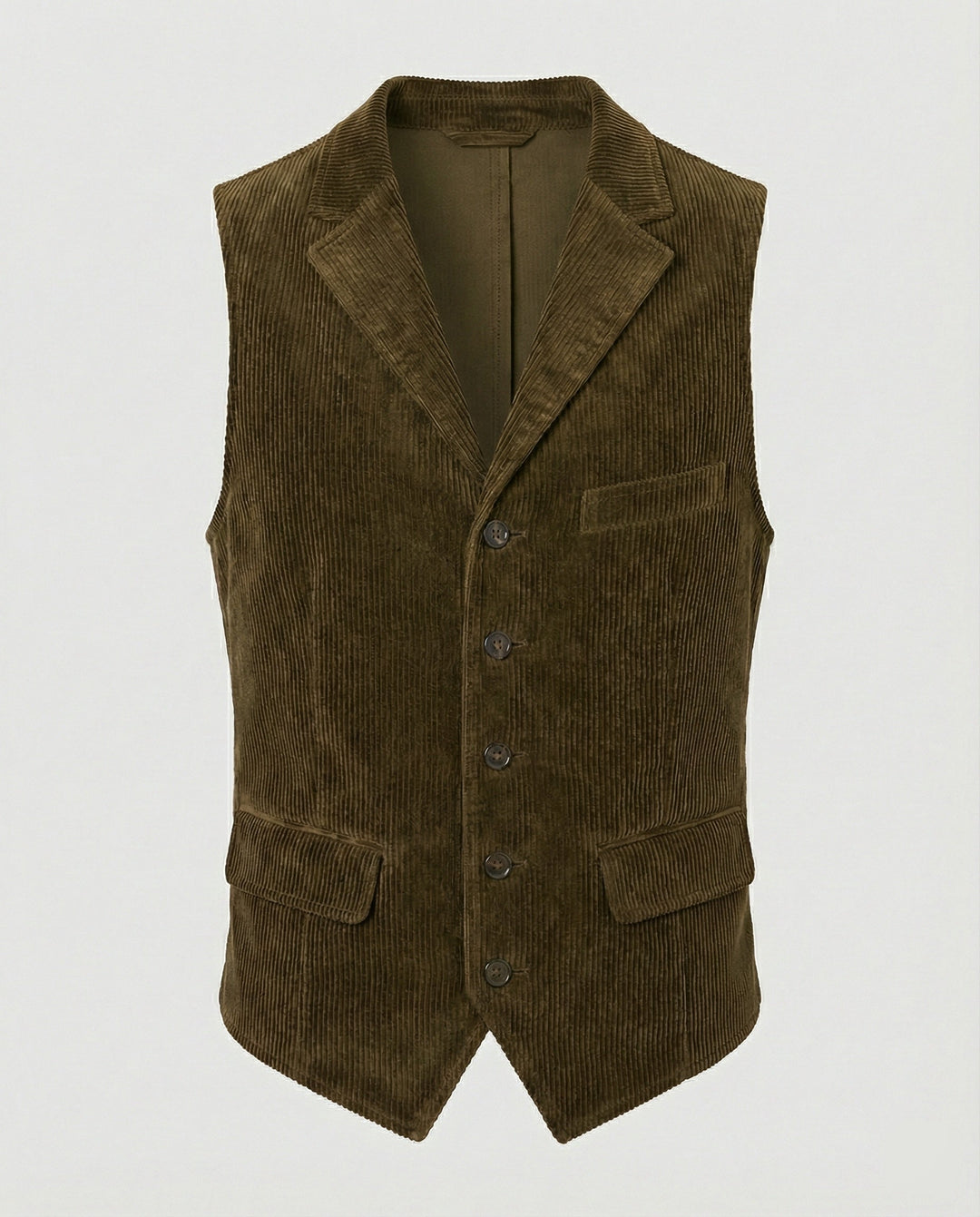 Side view highlighting the classic fit of the corduroy waistcoat