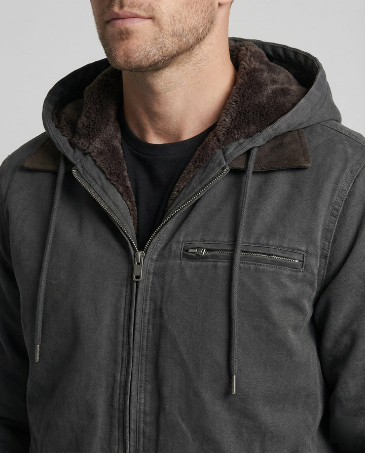 Men's outdoor jacket displaying its lightweight design and full front zip