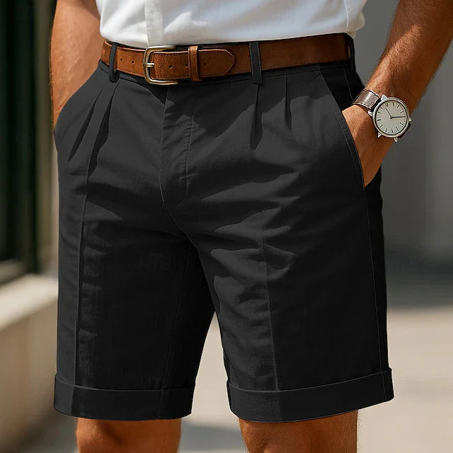Side view of men's pleated tailored shorts for summer