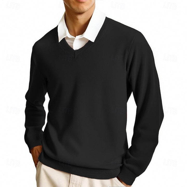 Close-up detail of the soft fine knit fabric on a men's jumper