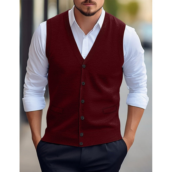Men's V-neck knitted waistcoat shown from the front