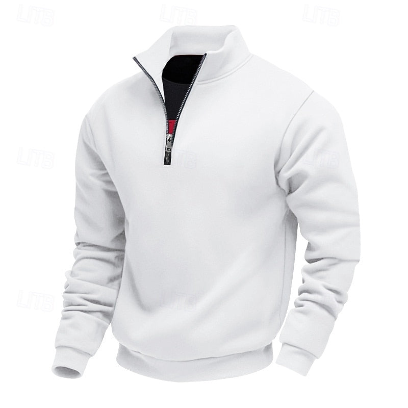 Close-up of the quarter zip fastening on a men's jumper