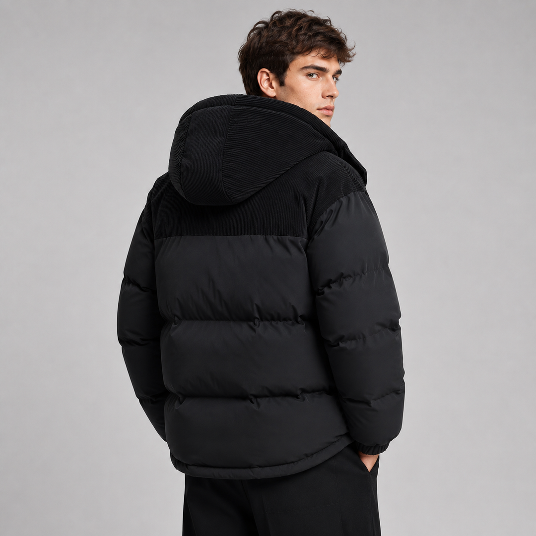 Close-up of the quilted padding on a men's jacket