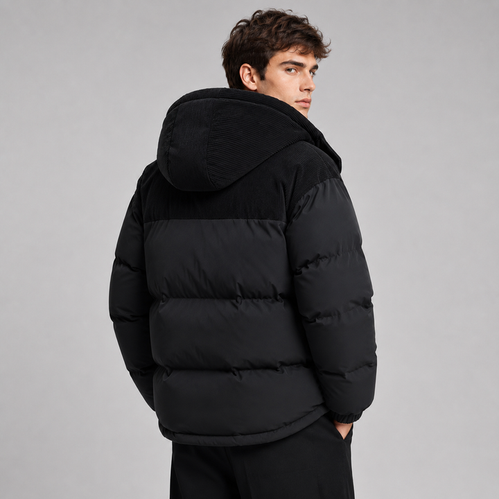 Close-up of the quilted padding on a men's jacket