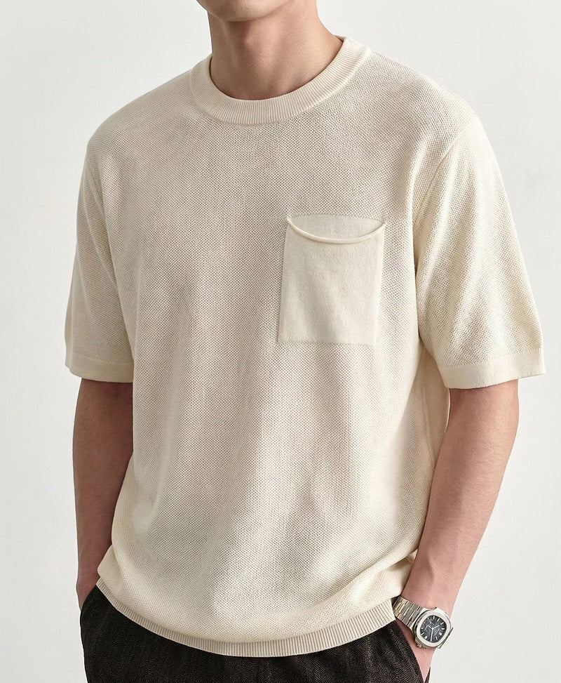 Men's textured crew neck polo shown from the front