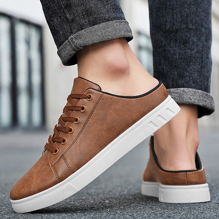 Men's leather mule trainers viewed from the back
