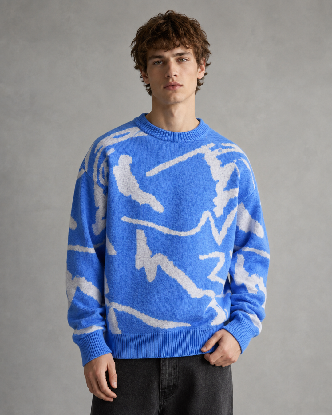 Men's abstract graphic knit sweater with a relaxed fit
