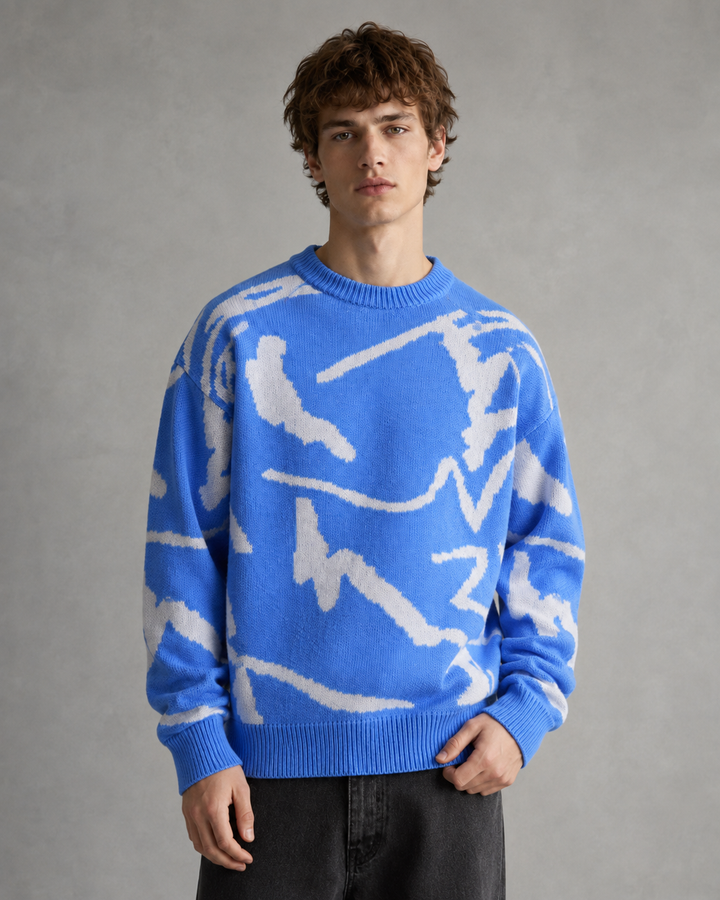 Men's abstract graphic knit sweater with a relaxed fit