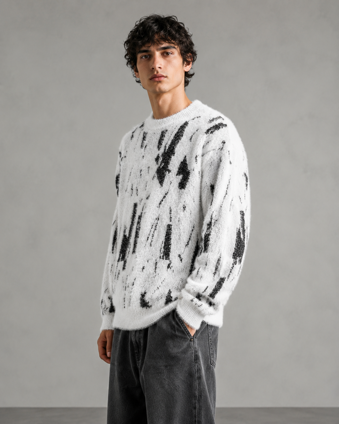 Men's abstract brushed knit jumper with a relaxed fit
