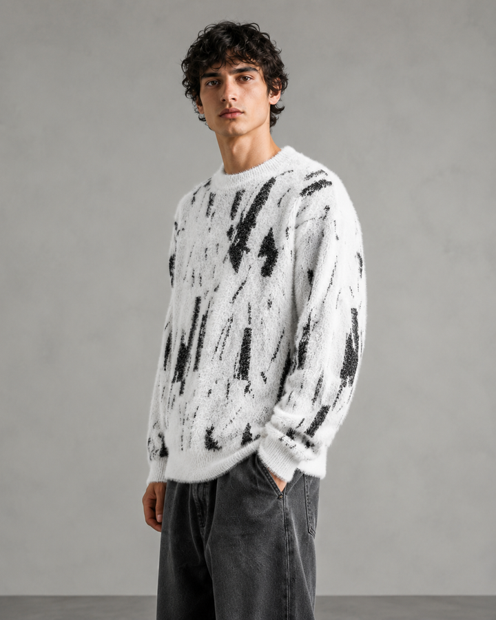 Men's abstract brushed knit jumper with a relaxed fit