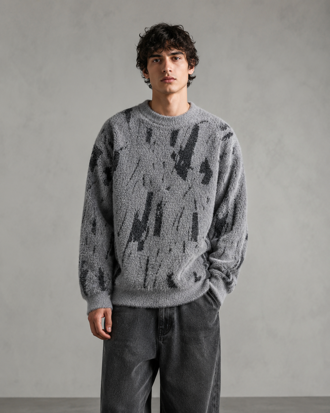 Men's jumper with abstract knit texture, suitable for easy layering