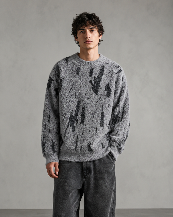 Men's jumper with abstract knit texture, suitable for easy layering
