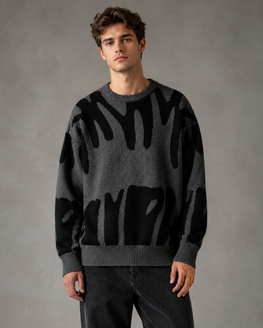 Full view of the men's abstract knit jumper for everyday wear