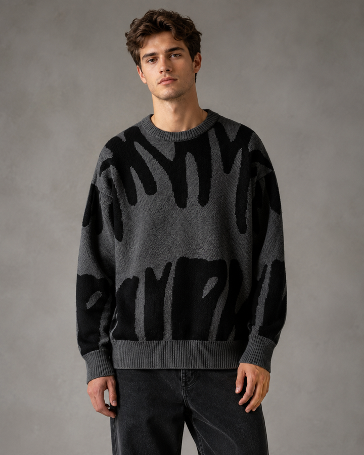 Full view of the men's abstract knit jumper for everyday wear