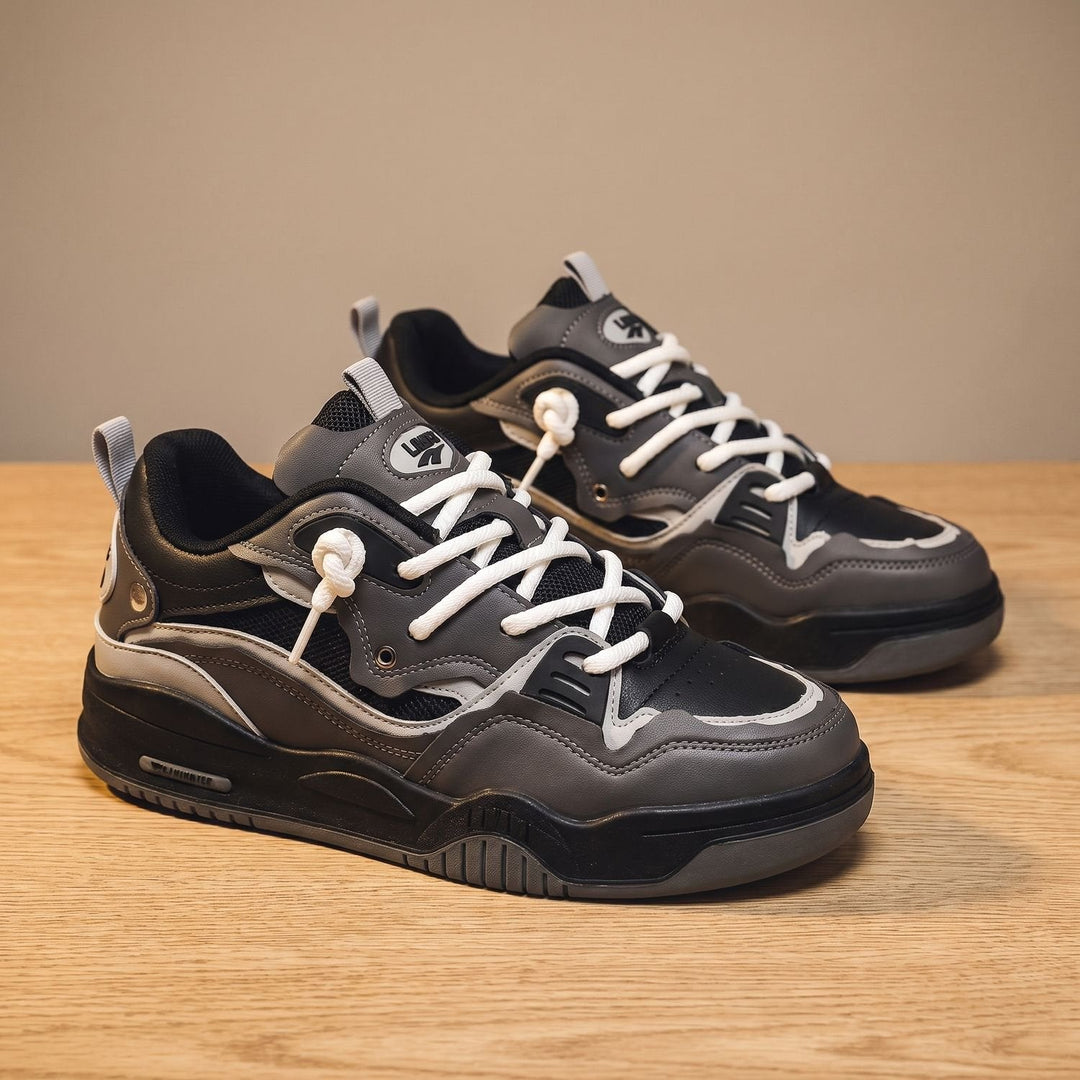 Close-up of the lace-up fastening on men's chunky sneakers