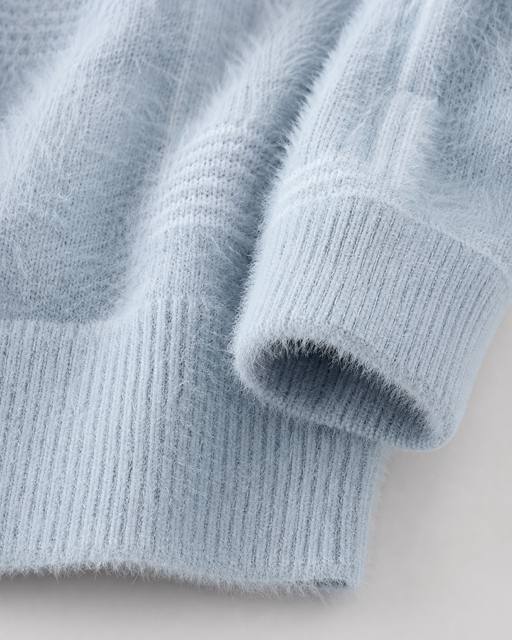 Back view of a men's brushed knit funnel neck jumper