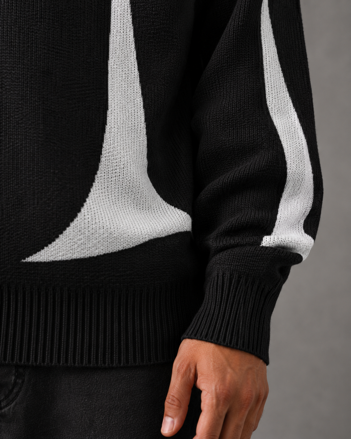 Back view of the men's graphic knit jumper