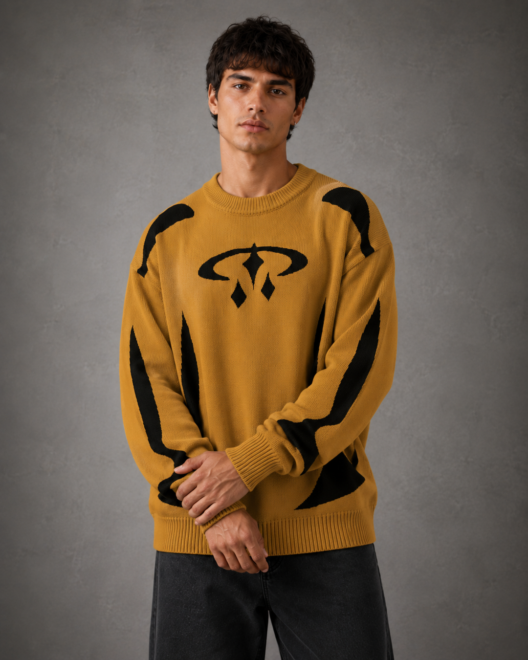 Men's graphic jumper styled for a casual streetwear outfit
