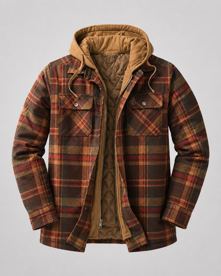 Men's Hooded Plaid Quilted Shacket