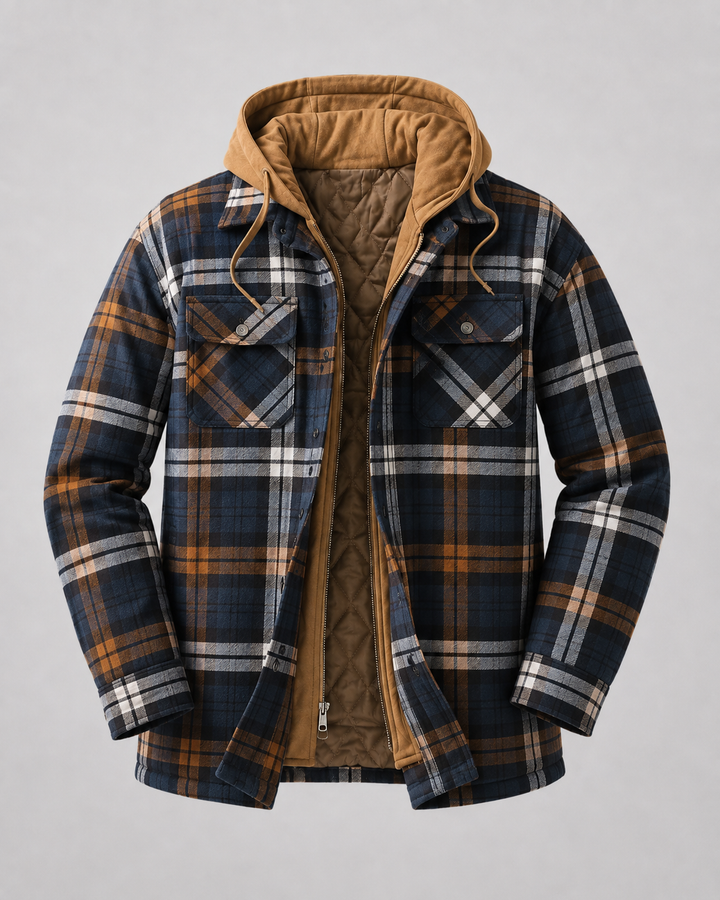 Men's Hooded Plaid Quilted Shacket