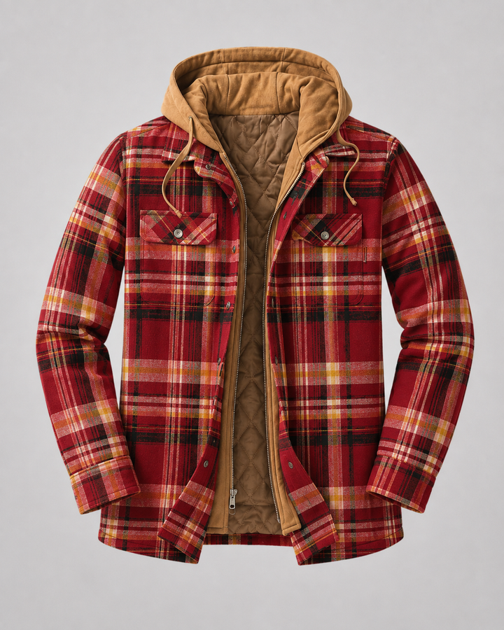Men's Hooded Plaid Quilted Shacket