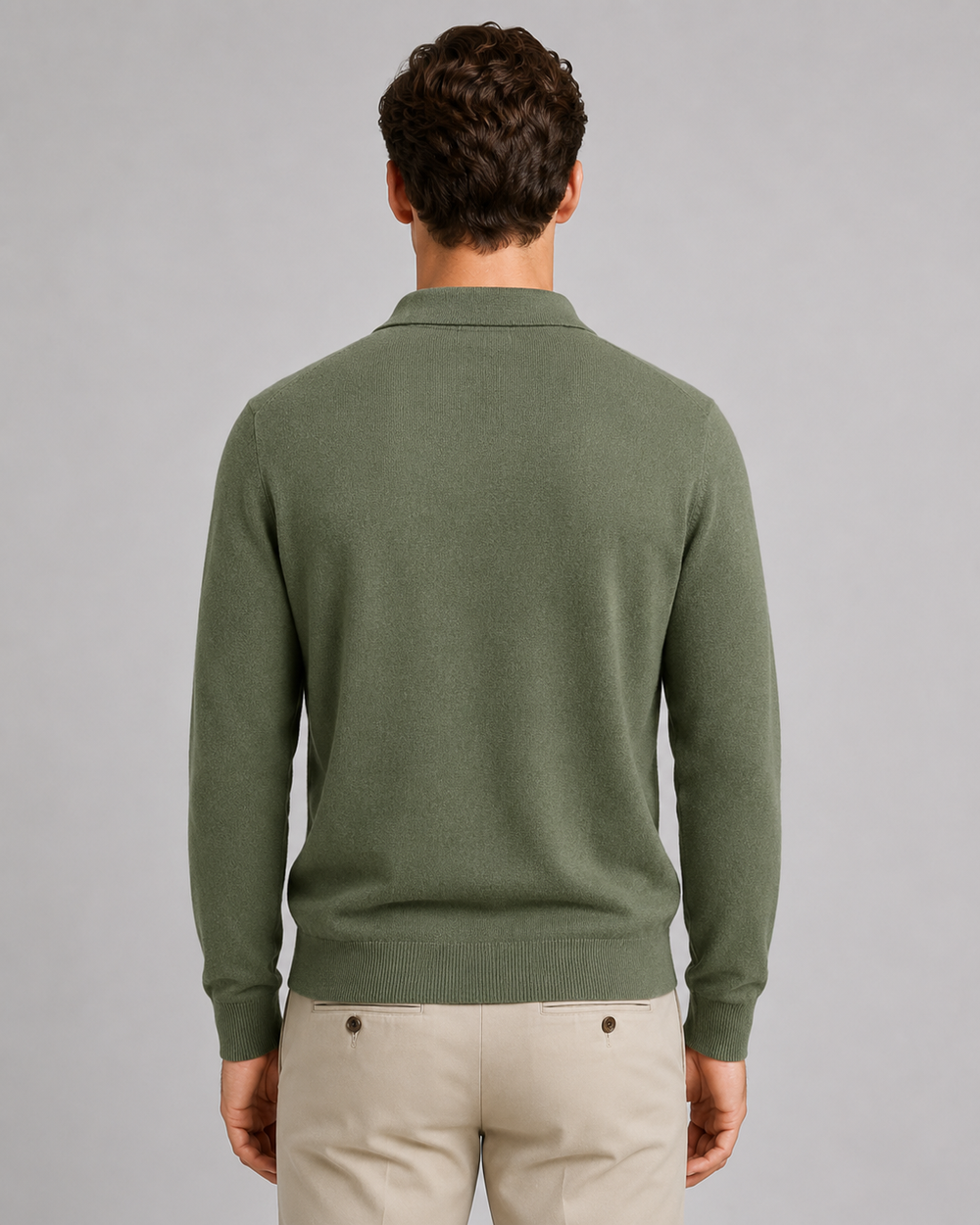 Close-up of the fine knitted texture on a men's polo