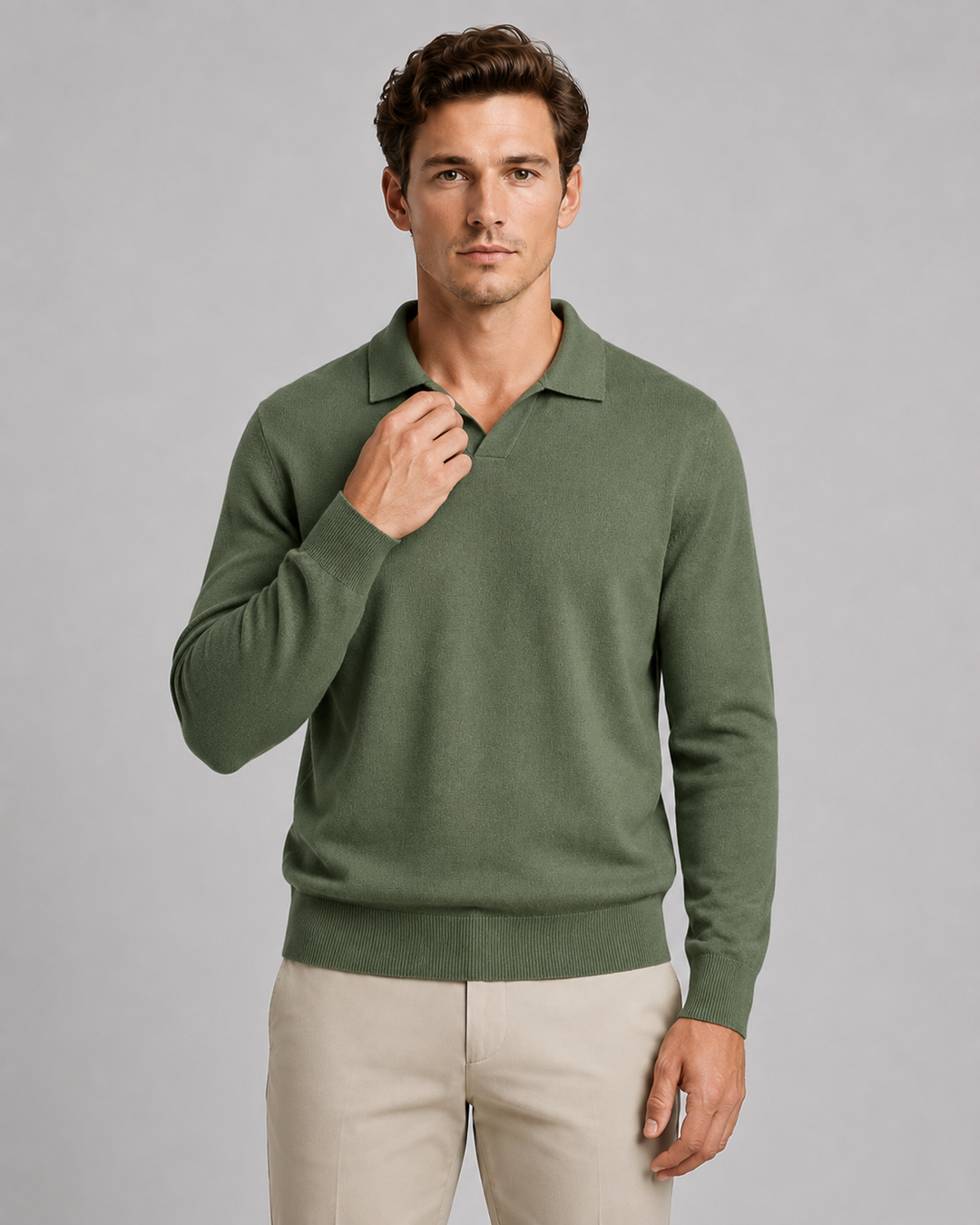 Men's polo shirt showing its open collar and short placket