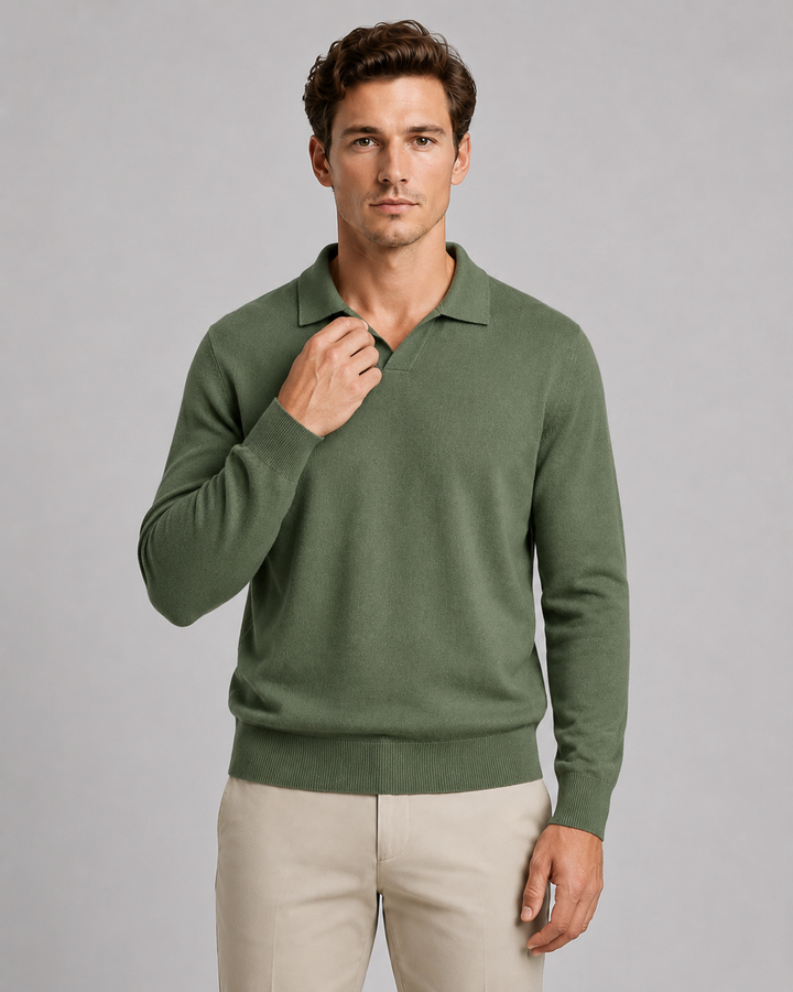 Men's polo shirt showing its open collar and short placket