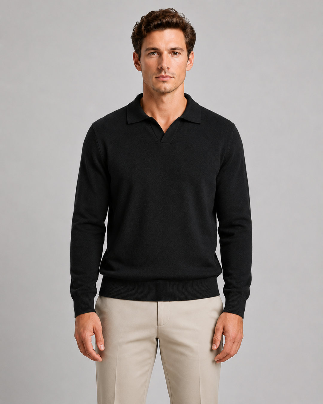 Men's fine-knit polo presented as a versatile wardrobe layer
