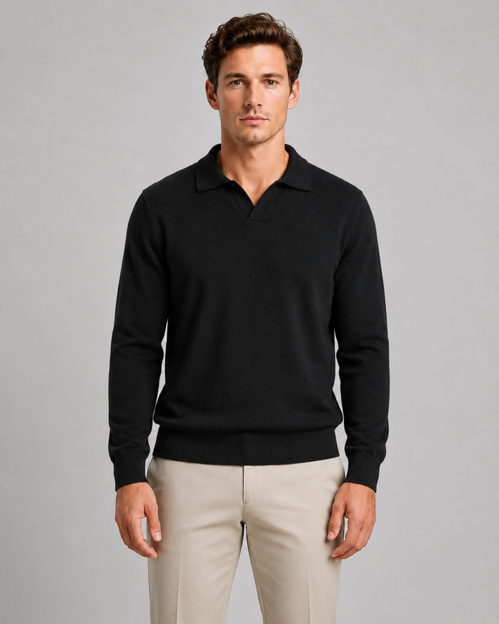 Men's fine-knit polo presented as a versatile wardrobe layer