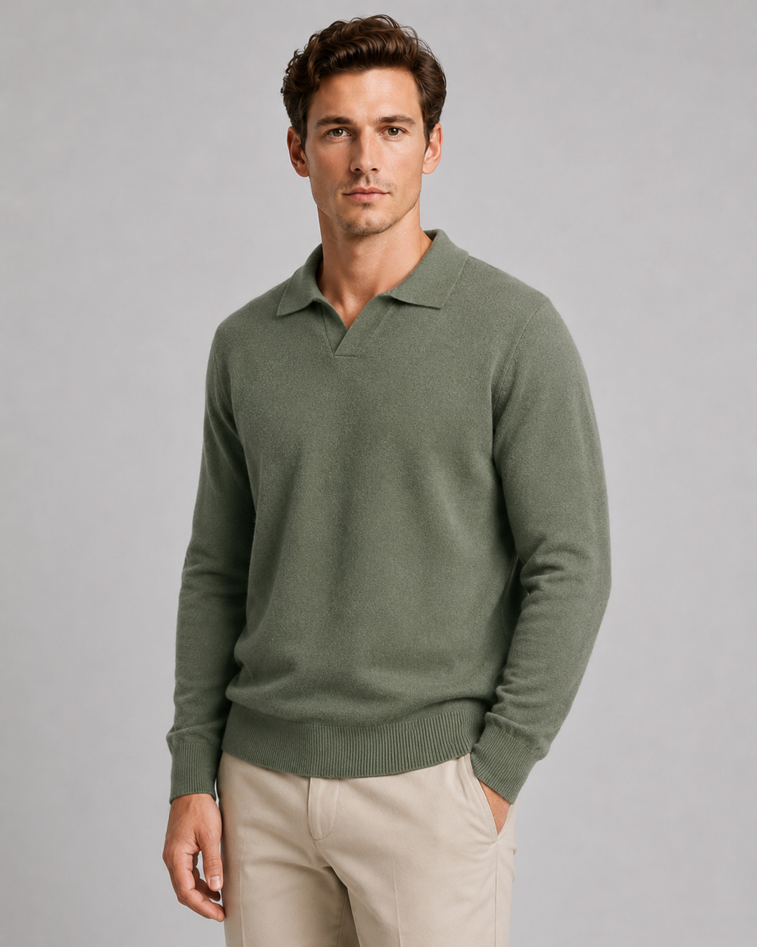 Men's fine-knit open-collar polo in a smart casual style