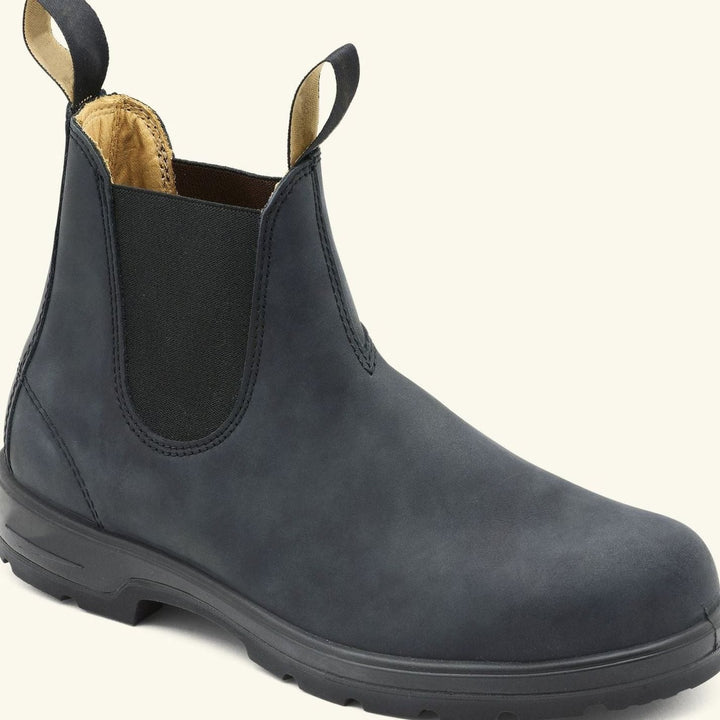 Pair of men's premium leather Chelsea boots shown from the side