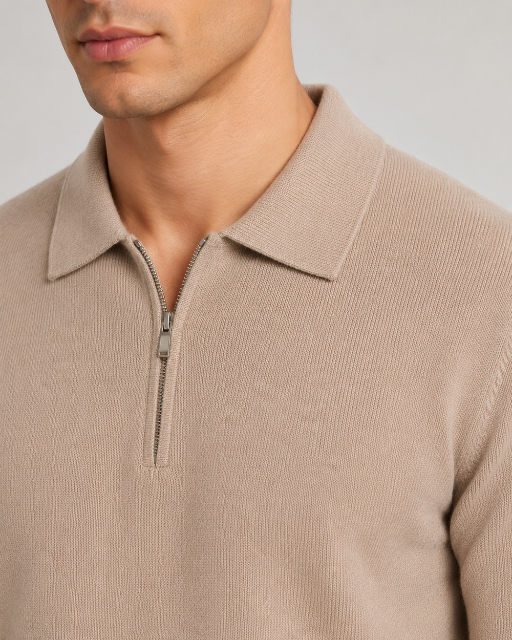 Men's quarter-zip polo sweater shown from the front