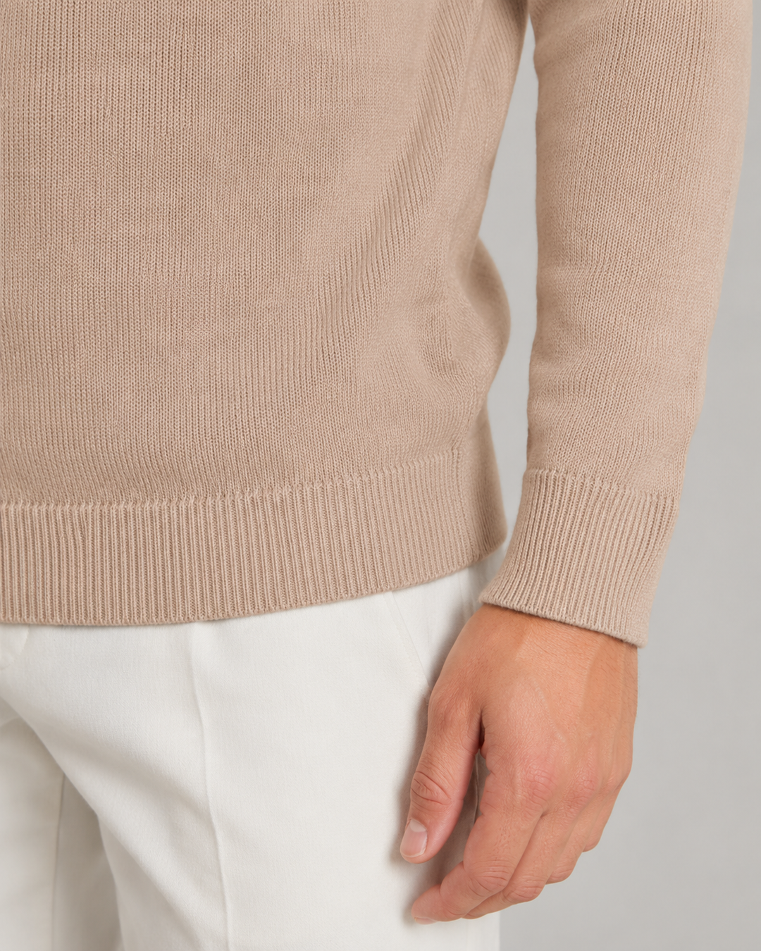 Men's fine-knit polo sweater shown from the back