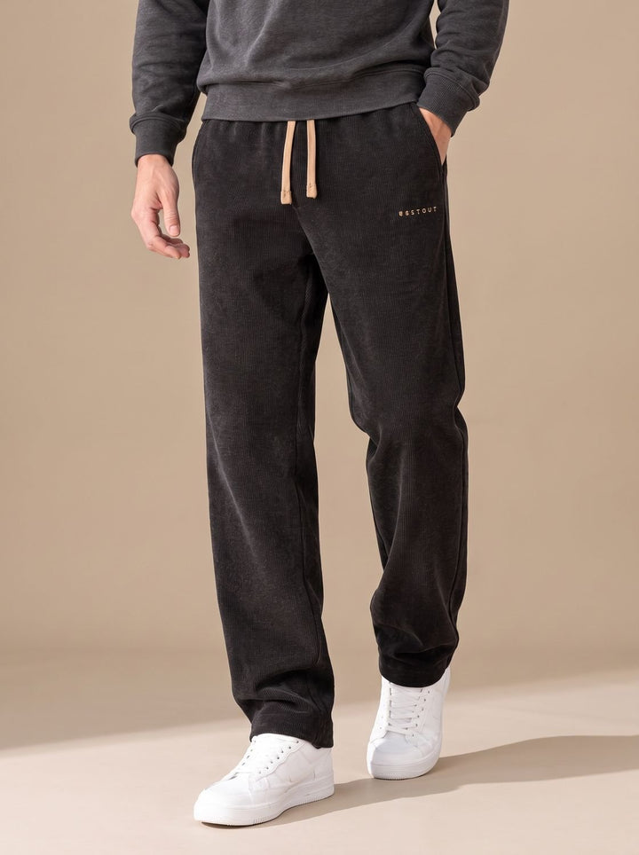 Men's relaxed straight-leg corduroy trousers with a comfortable drawstring waist