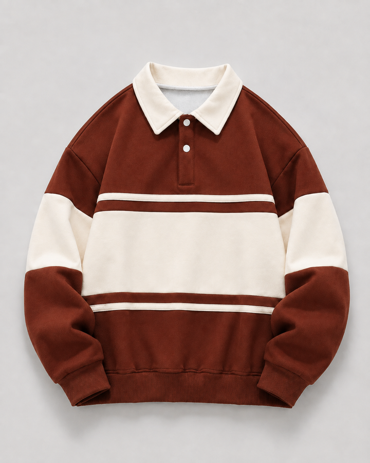 Rugby polo sweater detail showing the knitted texture