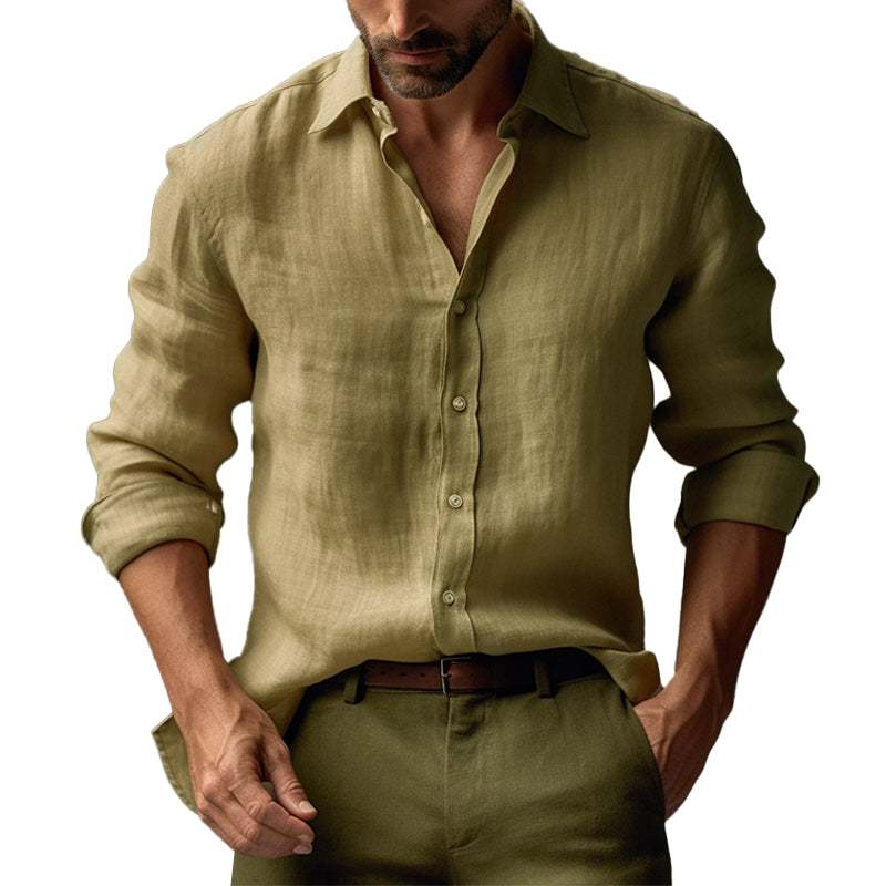 Men's slim-fit long-sleeve shirt with lapel collar front view