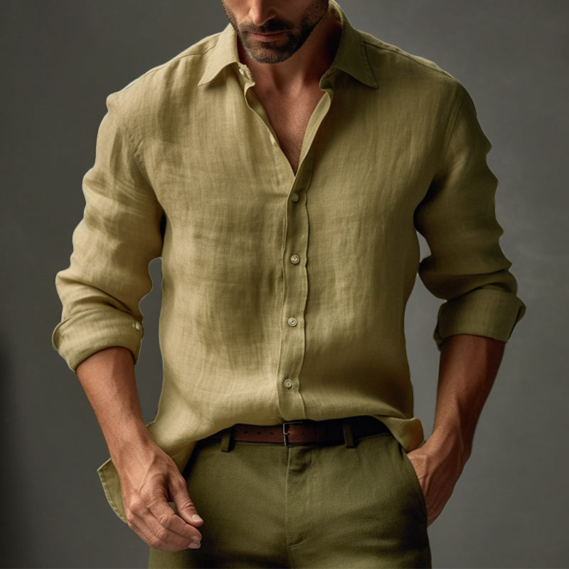 Men's slim-fit long-sleeve shirt with lapel collar angled view