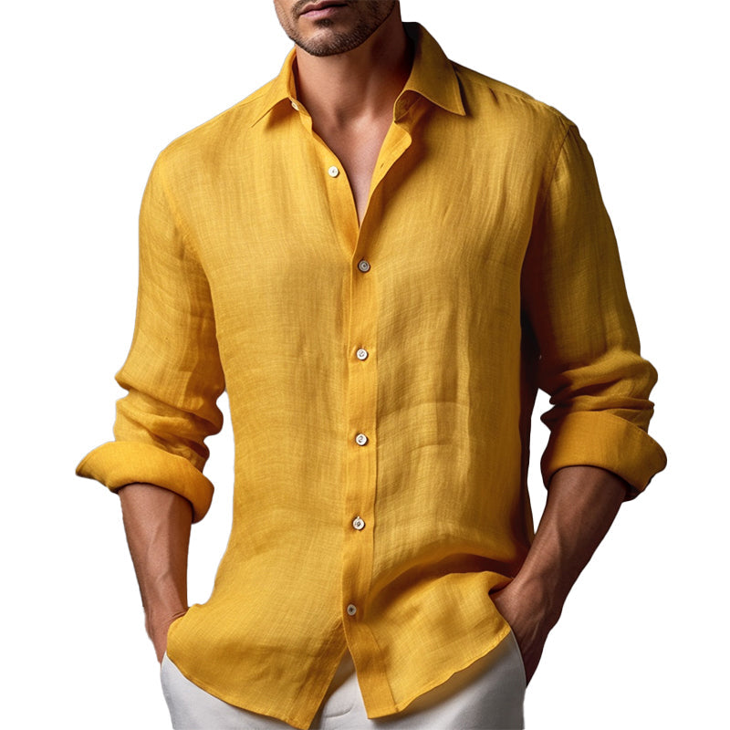 Men's slim-fit long-sleeve shirt with lapel collar back view