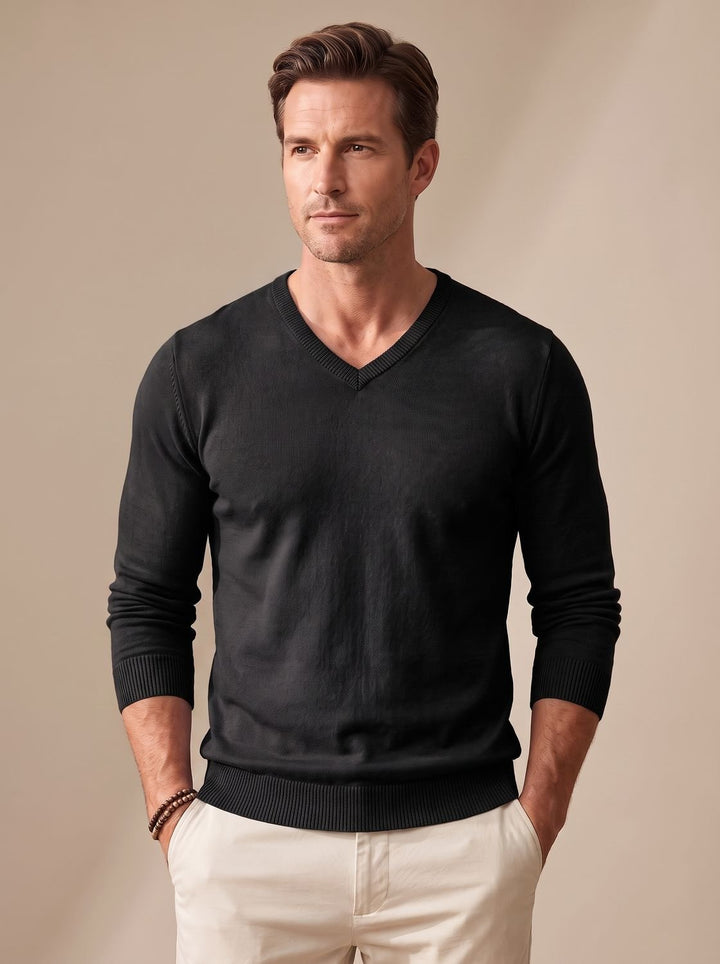 Men's Slim-Fit Fine-Knit V-Neck Jumper