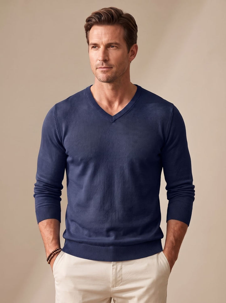 Men's Slim-Fit Fine-Knit V-Neck Jumper