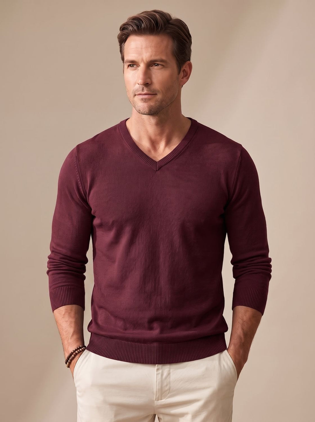Men's Slim-Fit Fine-Knit V-Neck Jumper