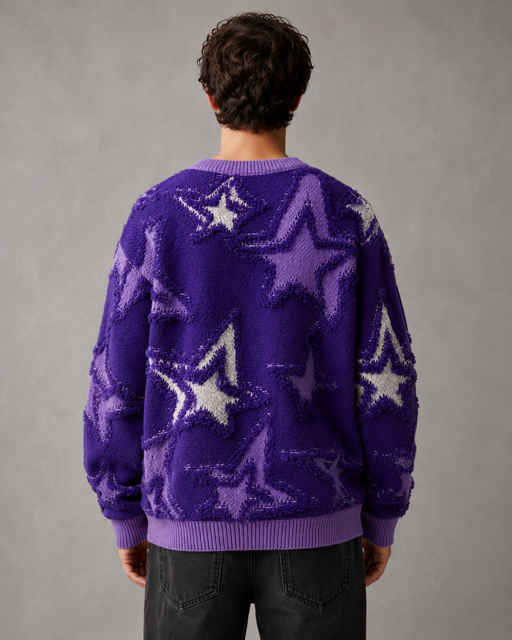 Men's relaxed-fit jumper showing the star knit pattern