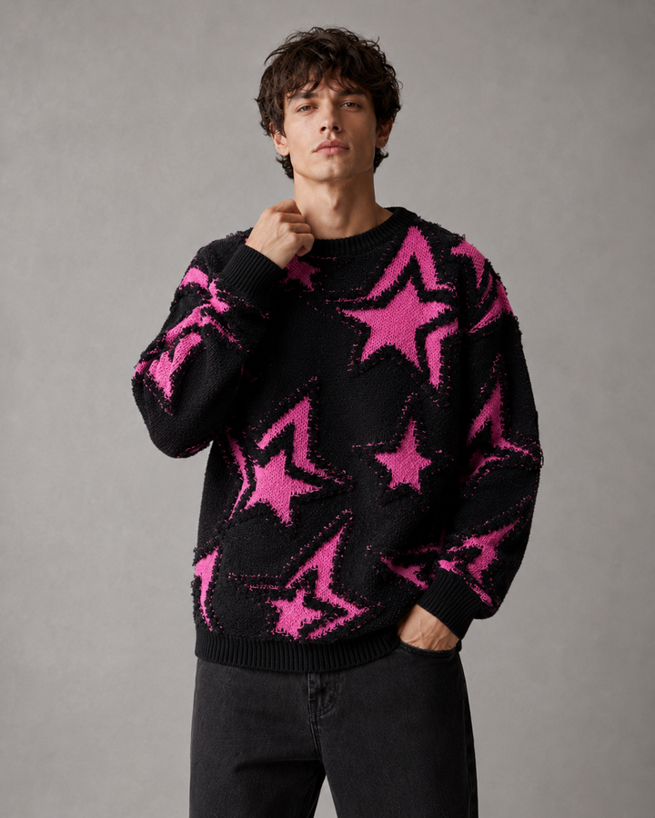 Men's Textured Star Knit Jumper Relaxed Fit