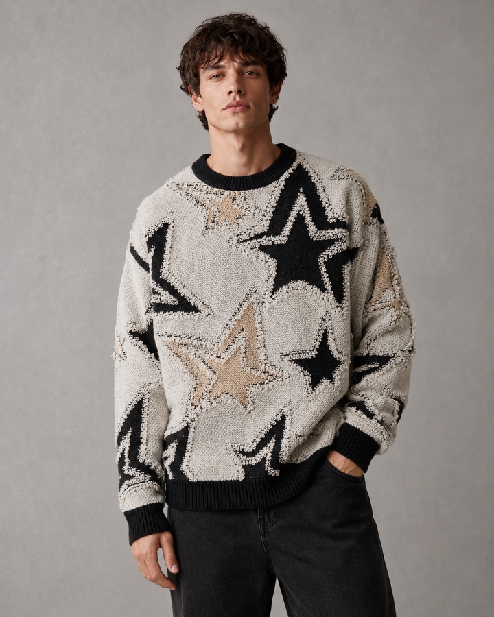 Men's textured star knit jumper shown from the front